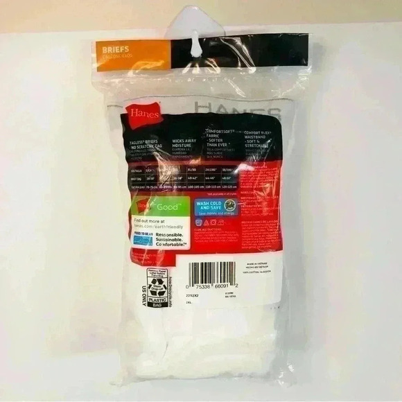 Hanes New Men’s 3 Pack White Tagless Briefs size 2XL Soft Breathable Full Rise - Picture 2 of 12